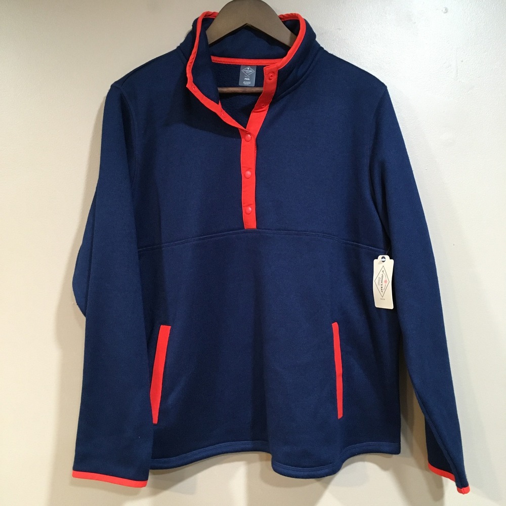 St John's Bay Snap T Fleece Pullover Womens Petite XXL Blue Orange Gorpcore NWT